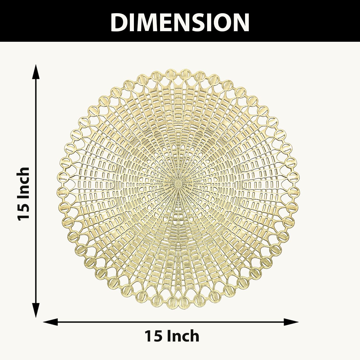 LUXE HOME INTERNATIONAL PVC Vinyl Metallic Table Round Placemats for Dining Table Gold, Heat Resistant & Waterproof | Easy to Clean Decorative Dining Mats - (Set of 4) ST055TJ-3MJ