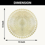 LUXE HOME INTERNATIONAL PVC Vinyl Metallic Table Round Placemats for Dining Table Gold, Heat Resistant & Waterproof | Easy to Clean Decorative Dining Mats - (Set of 6) ST055TJ-3MJ