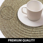 LUXE HOME INTERNATIONAL PVC Vinyl Metallic Table Round Placemats for Dining Table Gold, Heat Resistant & Waterproof | Easy to Clean Decorative Dining Mats - (Set of 2) STP001-JPE