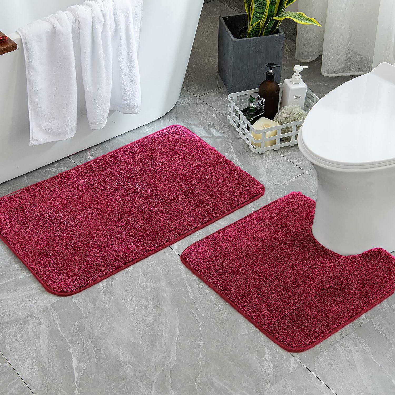 Newman Polyester Contour Bath Mat Set of 2 (Maroon 45x75 cm & 40x45)