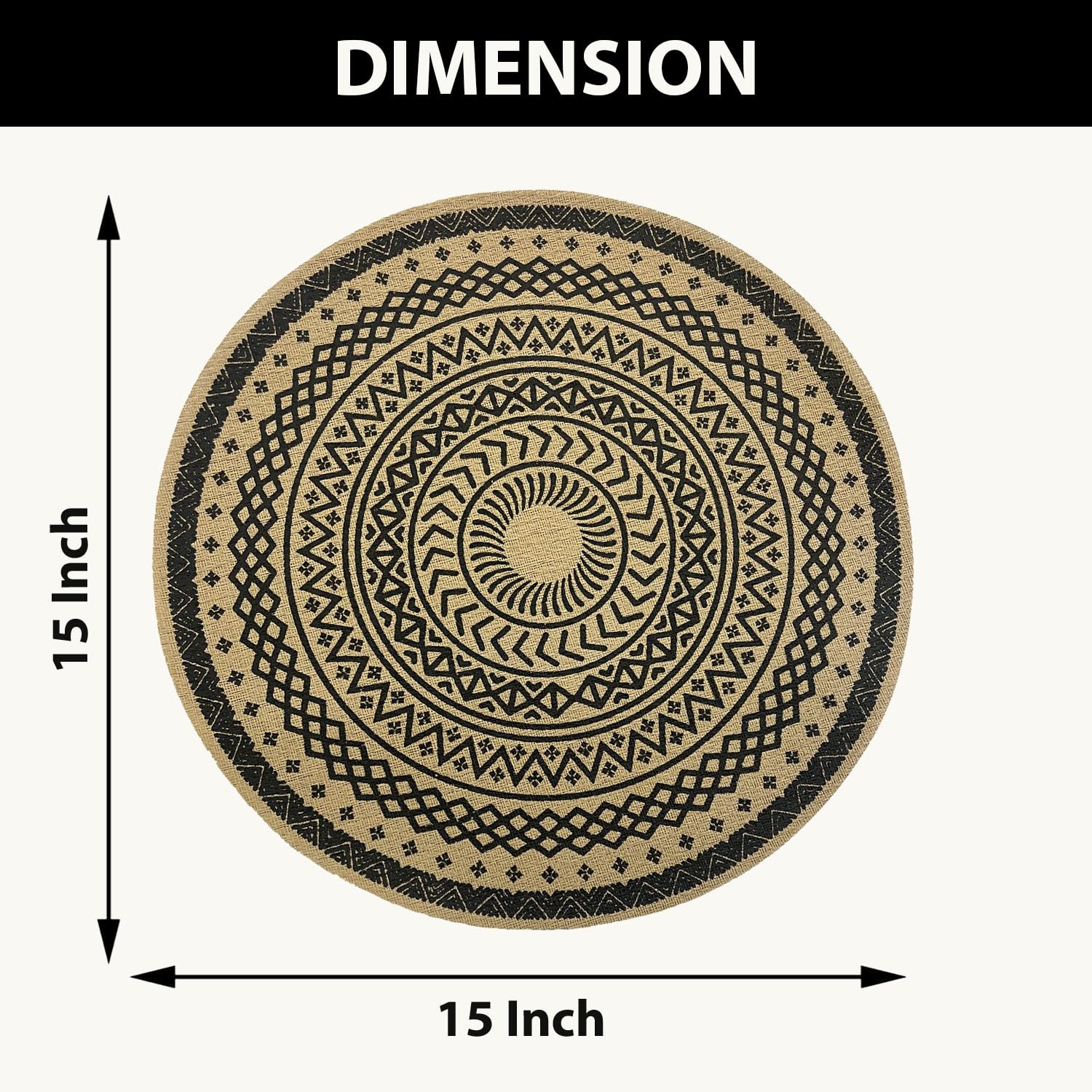 LUXE HOME INTERNATIONAL PVC Vinyl Metallic Table Round Placemats for Dining Table Mandala Black, Heat Resistant & Waterproof | Easy to Clean Decorative Dining Mats - (Set of 6) STSWY0077
