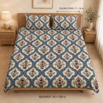 Double Bedsheet with 2 Pillow Covers 220 TC 100% Cotton Feel ( King Size Blue 90x100 inch )