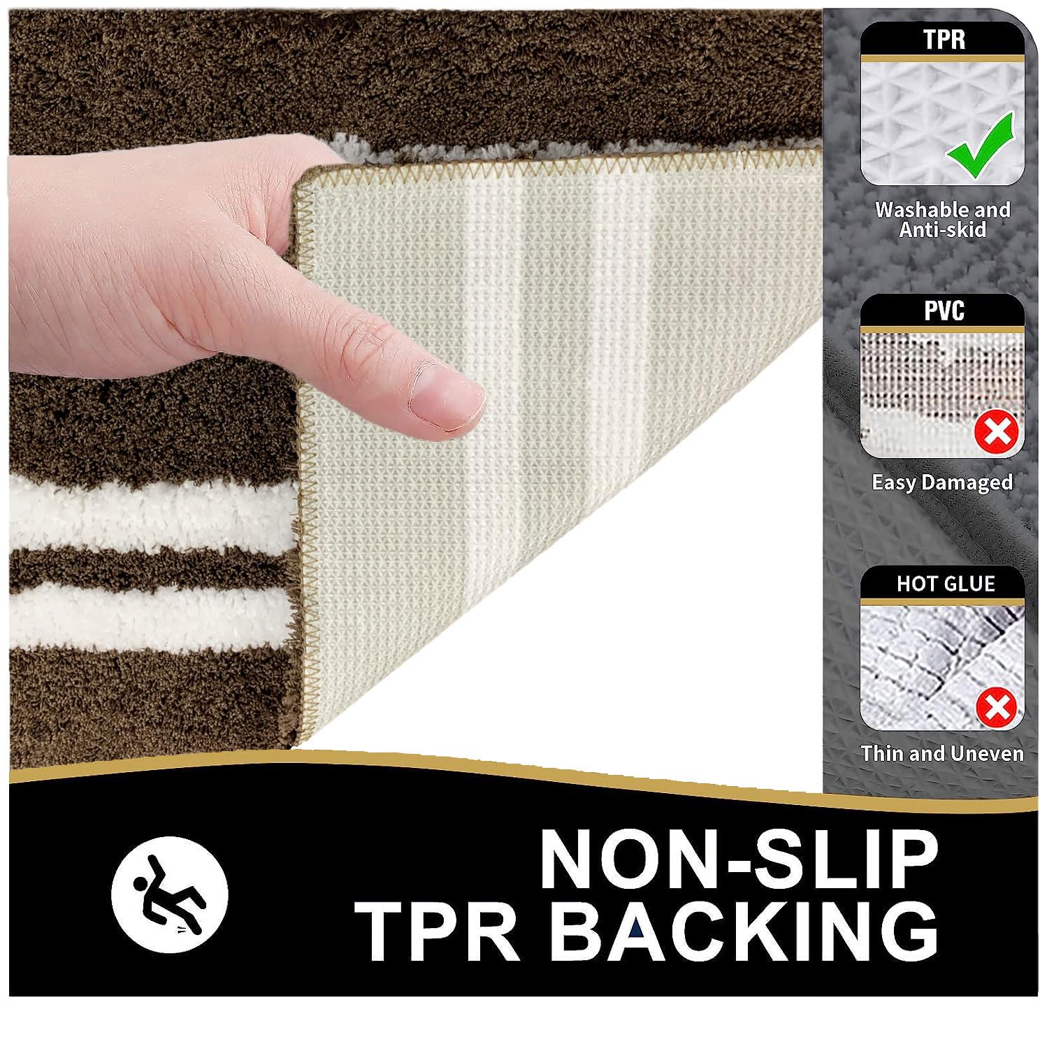Florida Bath Mat 2200 GSM Pack of 2 (38x58 cm ,Brown)