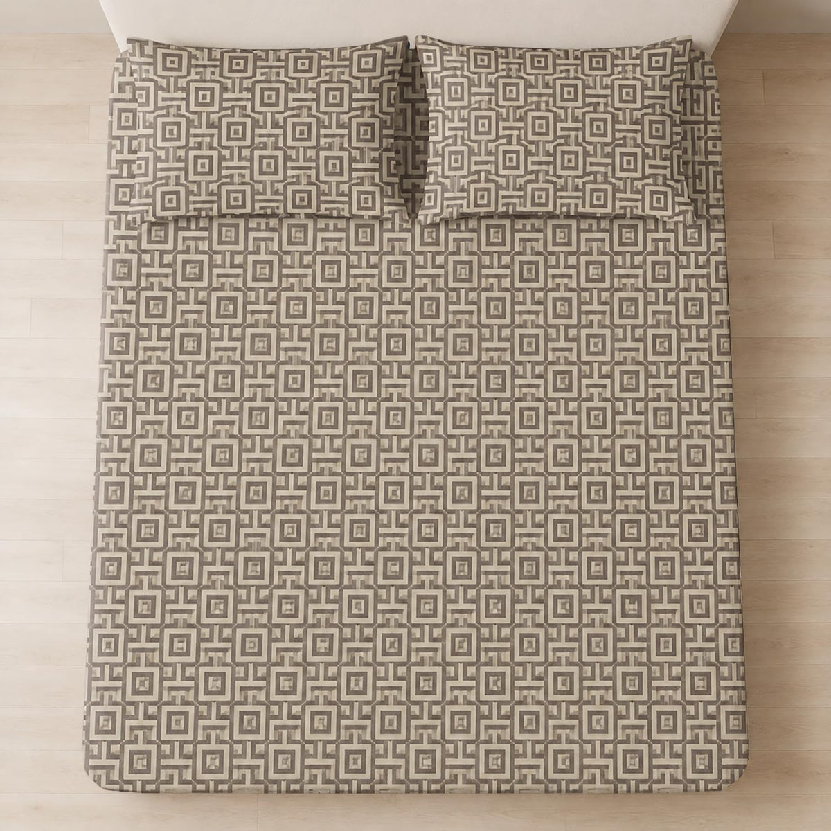 Double Bedsheet with 2 Pillow Covers Premium 240 TC 100% Cotton Feel ( King Size  Beige 108x108inch )