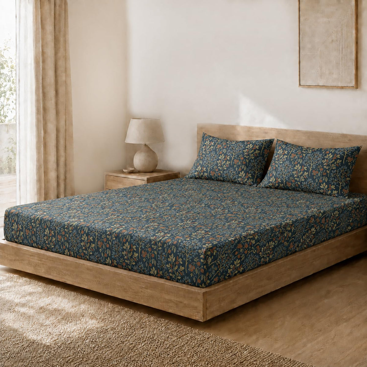 King Size Double Bedsheet with 2 Pillow Covers Premium  Woodland Printed 108x108 inch
