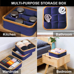 Bamboo Frame Clothes Drawer Organisers with 9 Sections (30x30 cm, Navy Blue)
