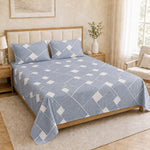 Double Bedsheet with 2 Pillow Covers 220 TC 100% Cotton Feel King Size( Blue , 90x100inch )