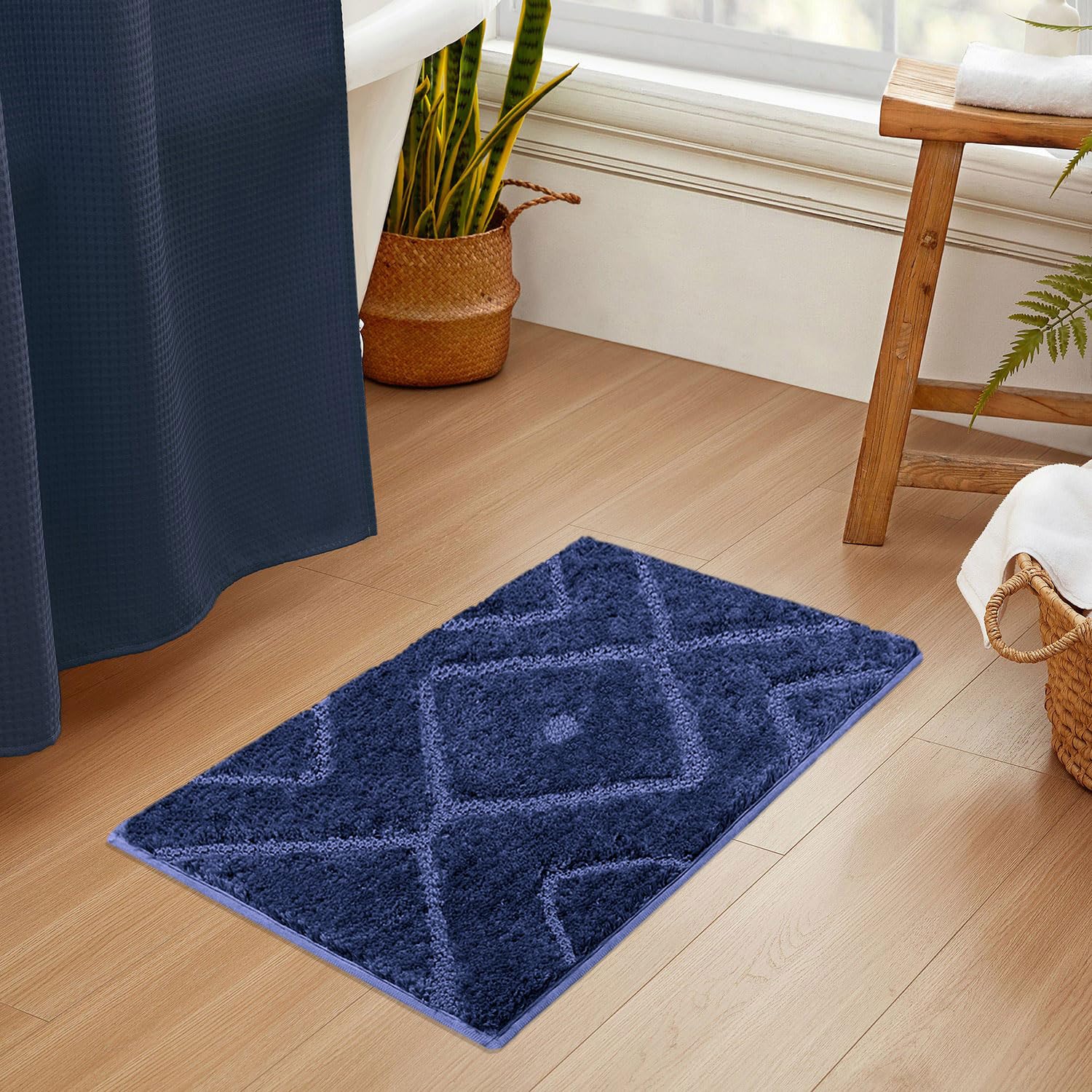 Bath Mat Classic Diamond Microfiber 2200 GSM (40x60 cm, Blue )