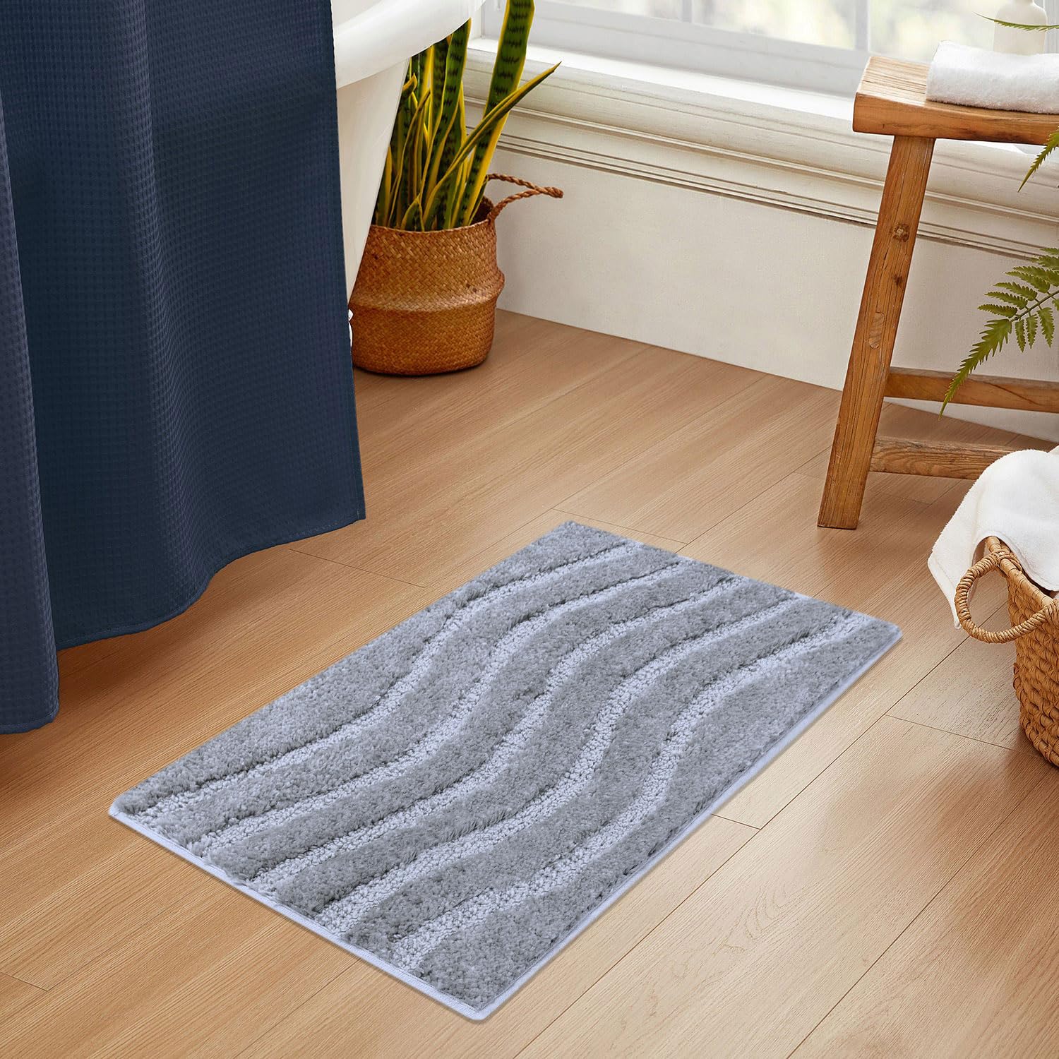 Bath Mat Classic Waves Microfiber 2200 GSM (40x60 cm, Grey)