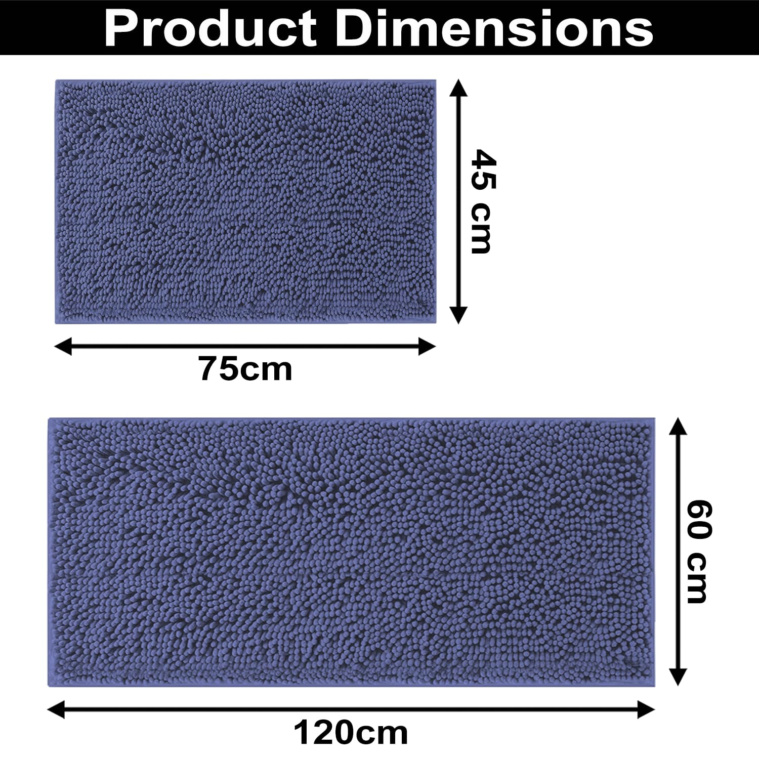 Chenille Microfiber Bath Mats Pack of 2 (45x75cm 60x120cm Navy)
