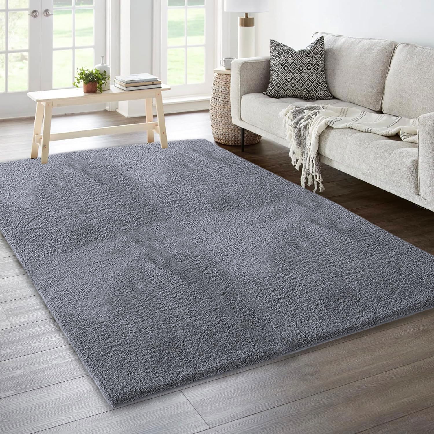 Sensuous Carpet for Bedroom (Grey, 4x6 Feet)