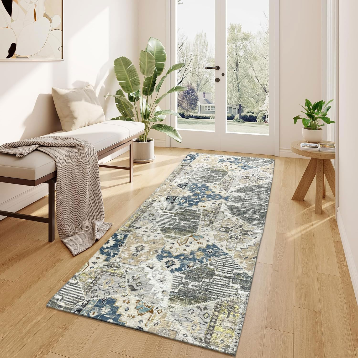 Polyester Abstract Runner Anti Skid  (2x5 Feet, Multicolor)