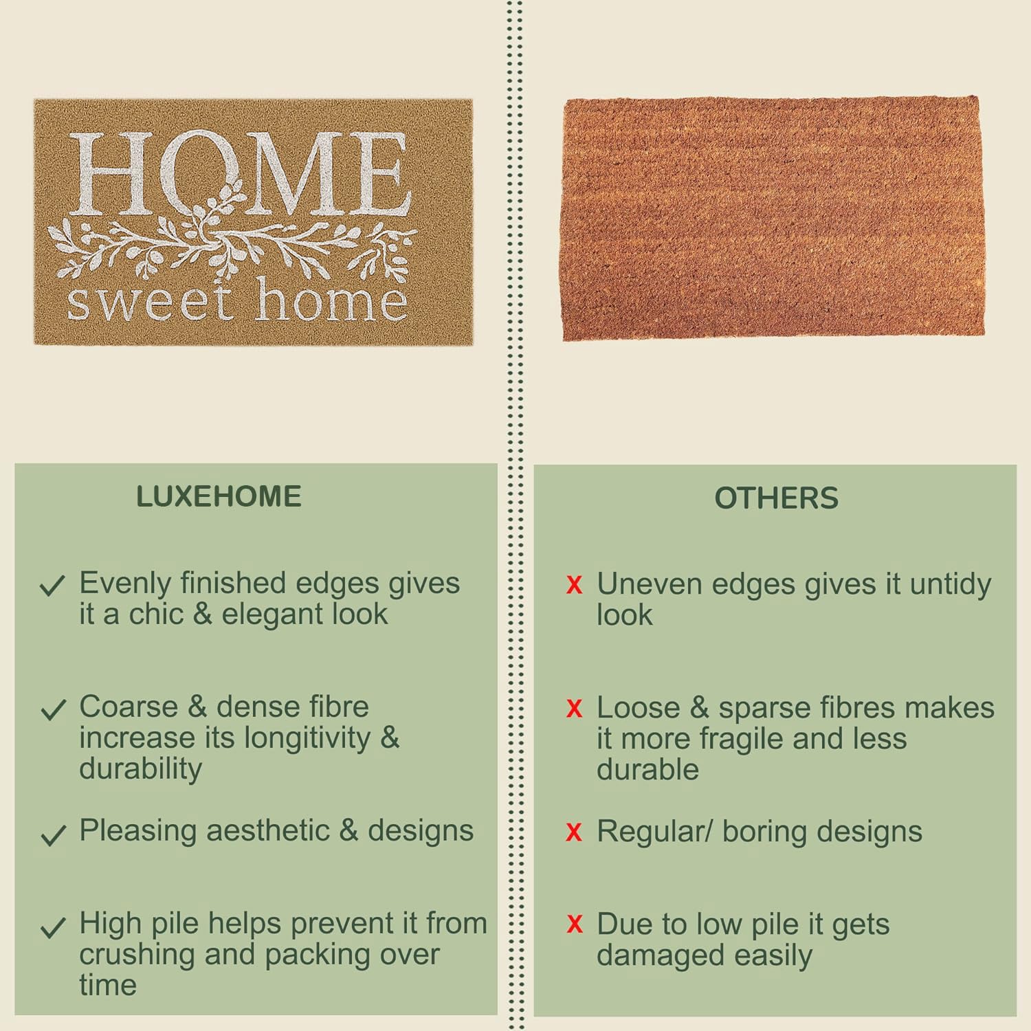 Coir Doormat for Home Entrance (Home Sweet Home White Design ,71x45 cm)