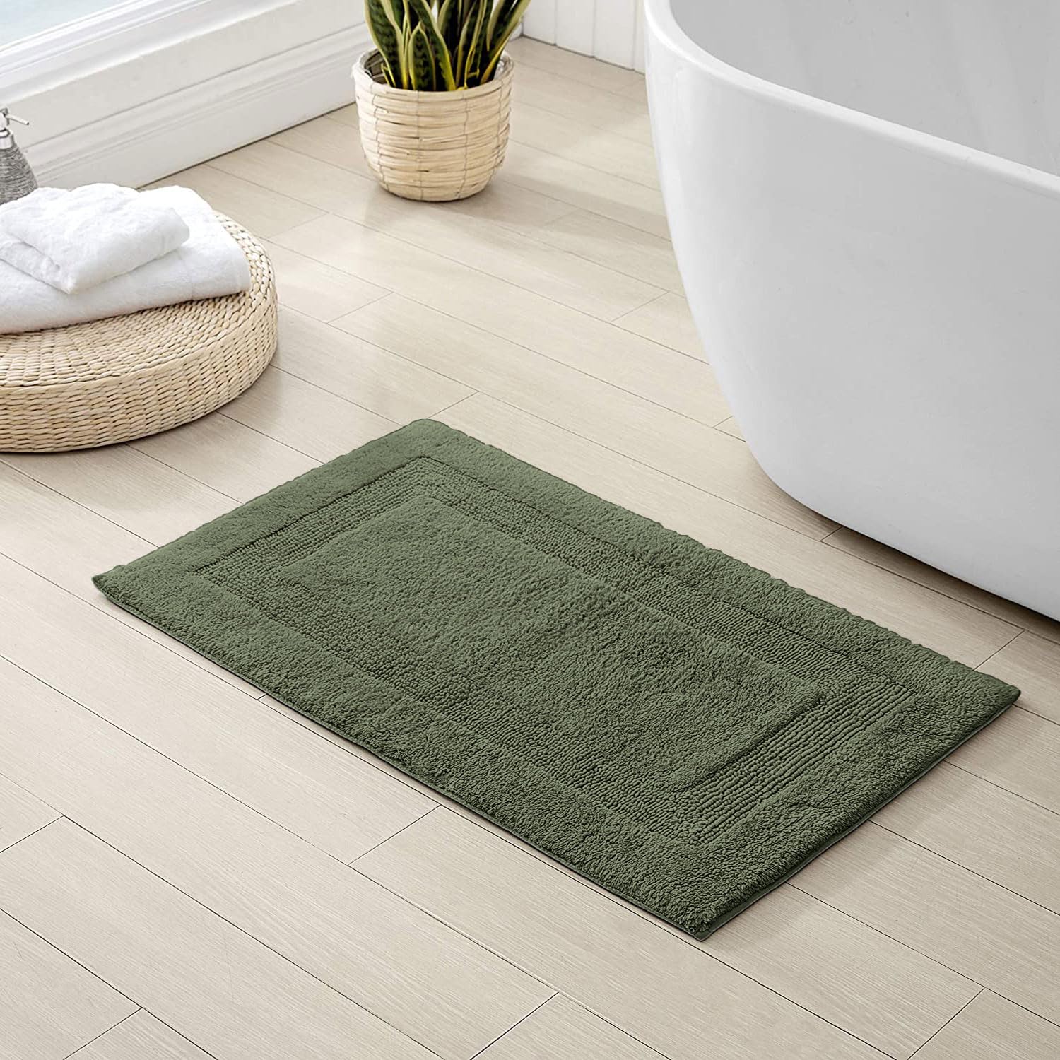 Paris Mat Bath Mat 3200 GSM Cotton Super Soft Absorbent (Pista, 40 x 60 Cm)