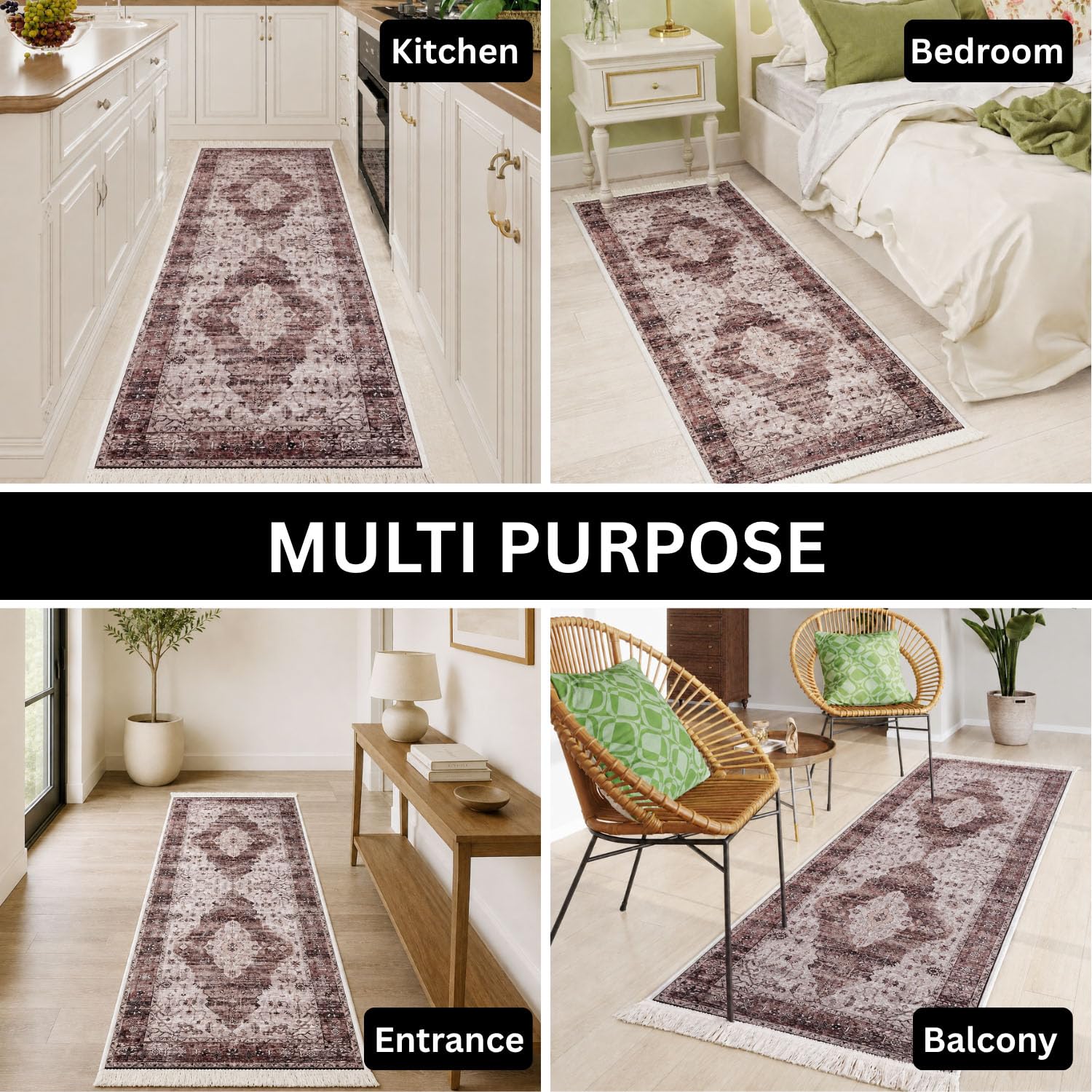 Polyester Floor Runner Persian Mist Pattern Multi Color 150x56cm