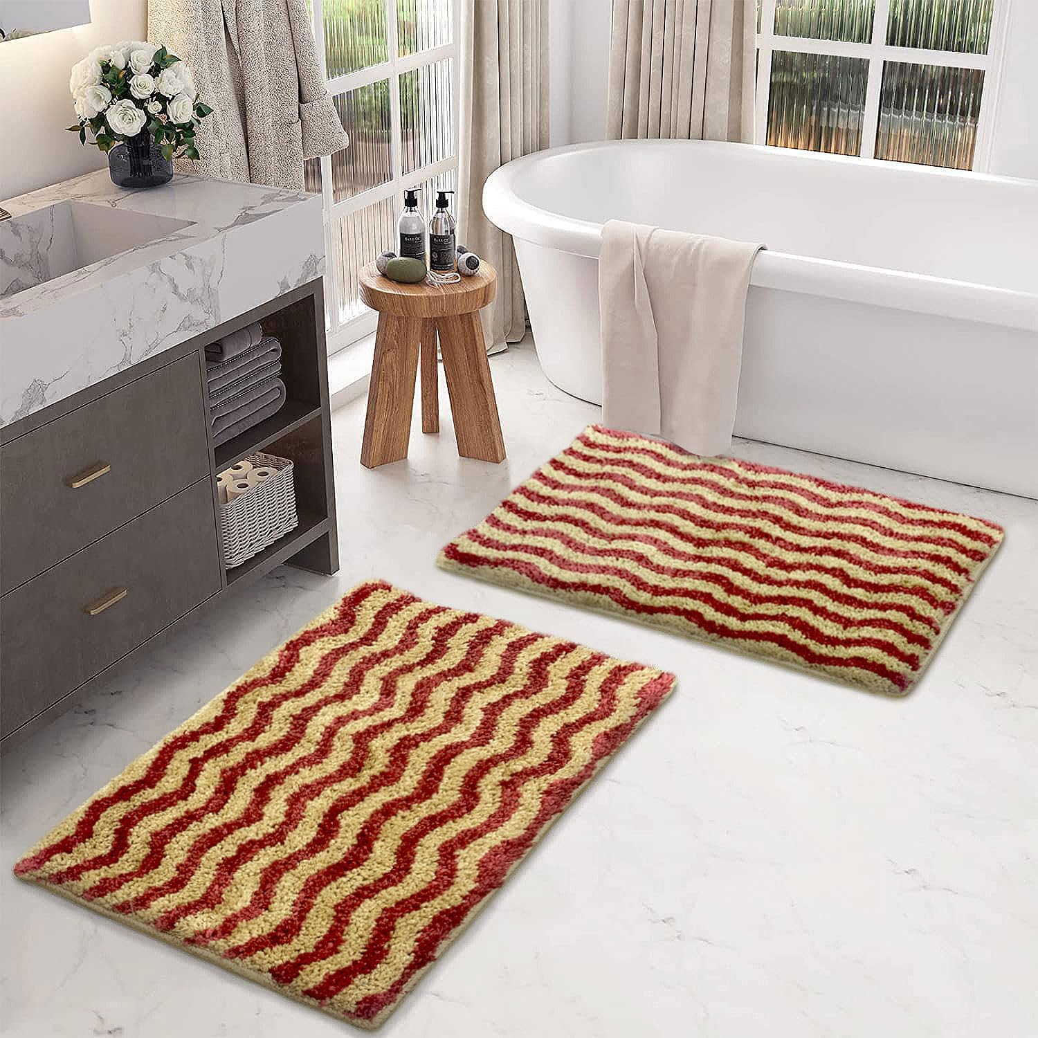 Berlin Bath Mat Super Sof Mat Pack of 2(38x58 cm ,Cherry)