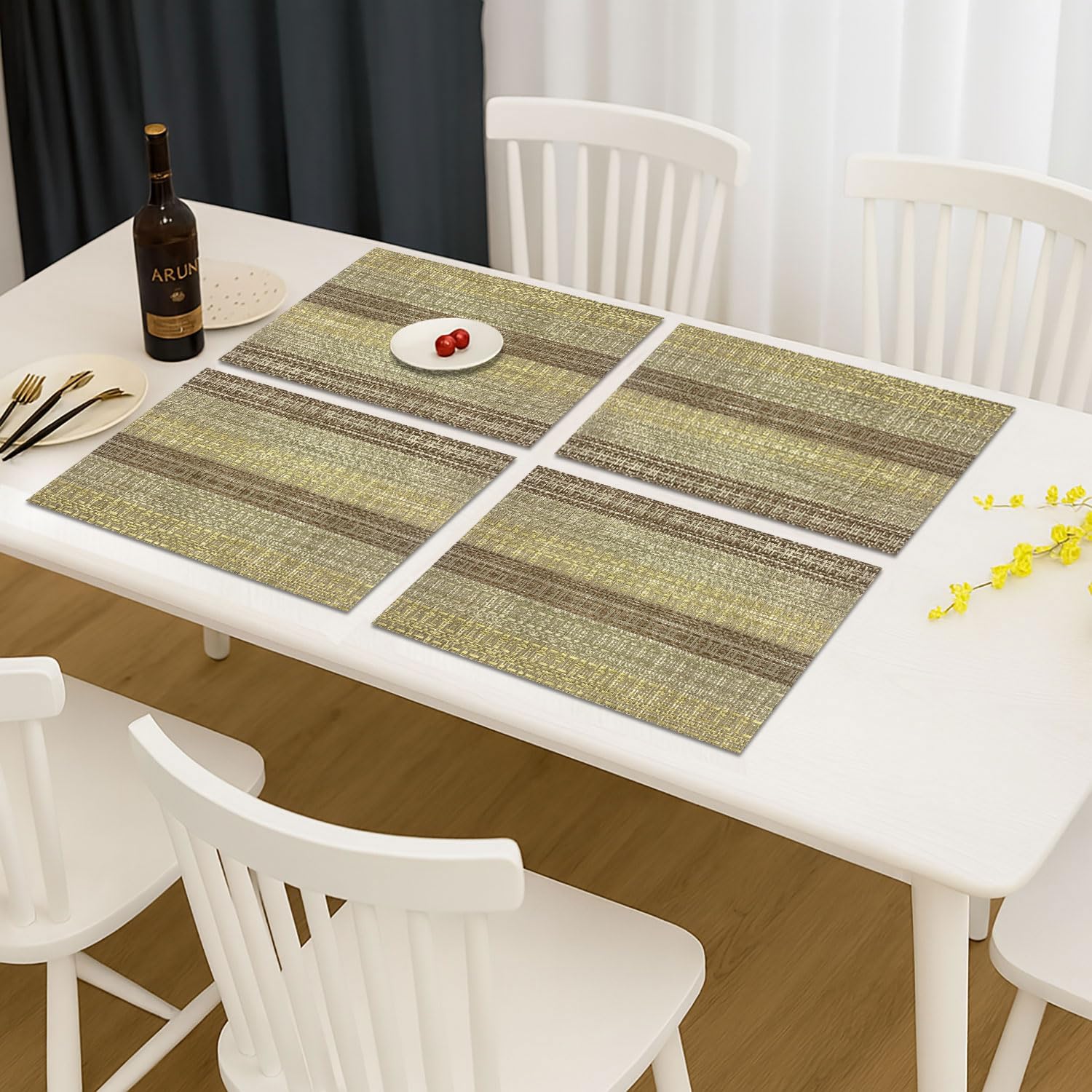 Stripe Design Placemat for Dining Table Set of 4(30x45 CM Brown)