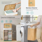 Stripe Bamboo Laundry Basket with Lid (Natural, 40x30x60 cm)