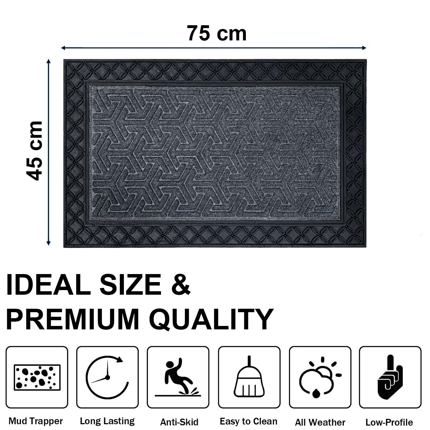 Coir Rubber Door Mat (Grey, 45 x 75cm)