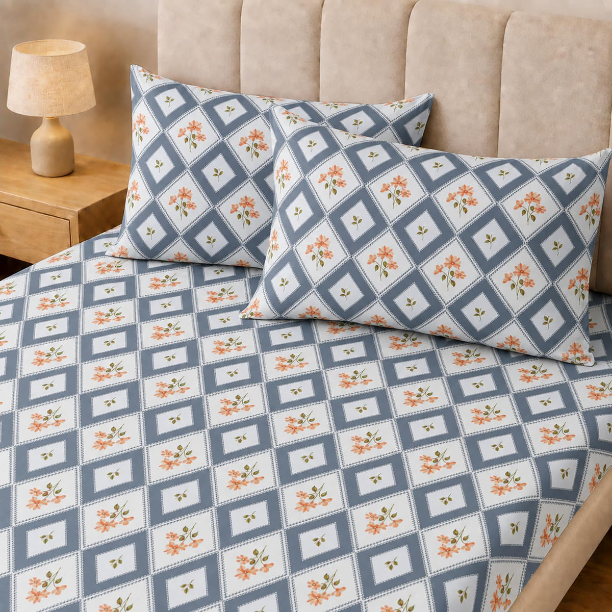 Double Bedsheet with 2 Pillow Covers Premium 240 TC 100% Cotton Feel (108x108 inch , Blue )