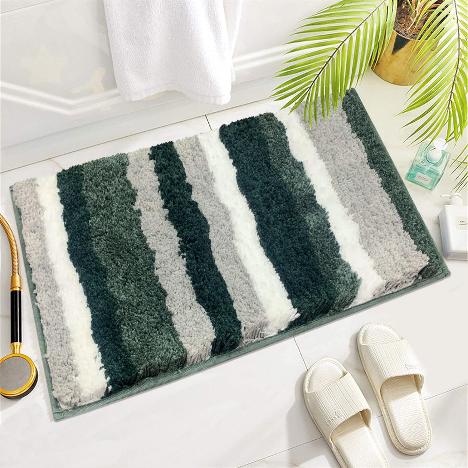 Italia Striped Bath Mat Super Soft (Hunter Green, 45x75 cm)