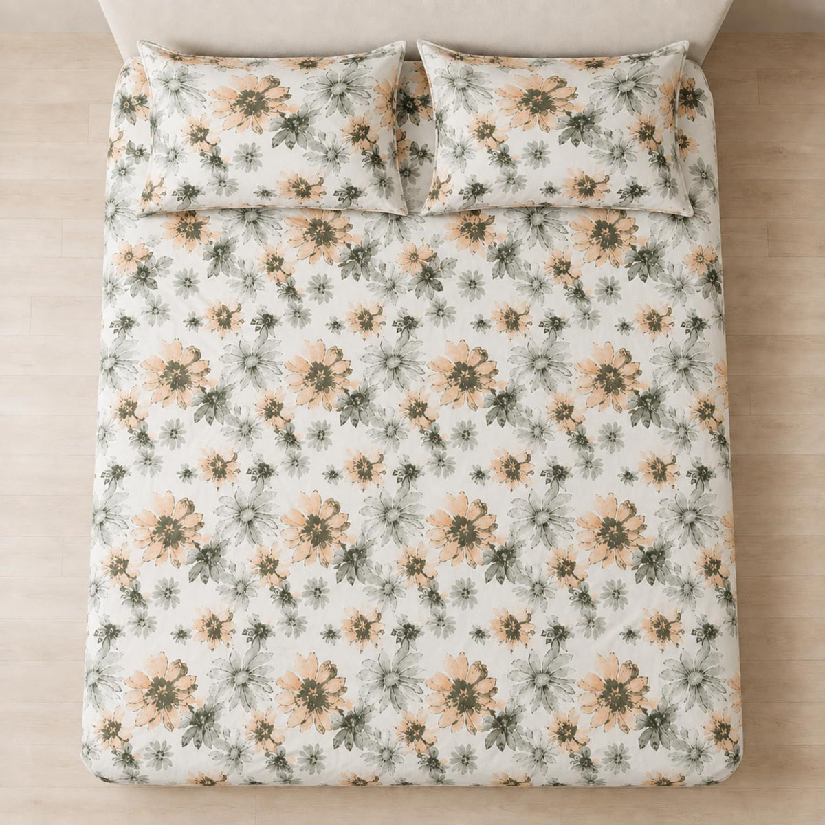 Double Bedsheet with 2 Pillow Covers 220 TC 100% Cotton Feel ( King Size Peach 90x100 inch )