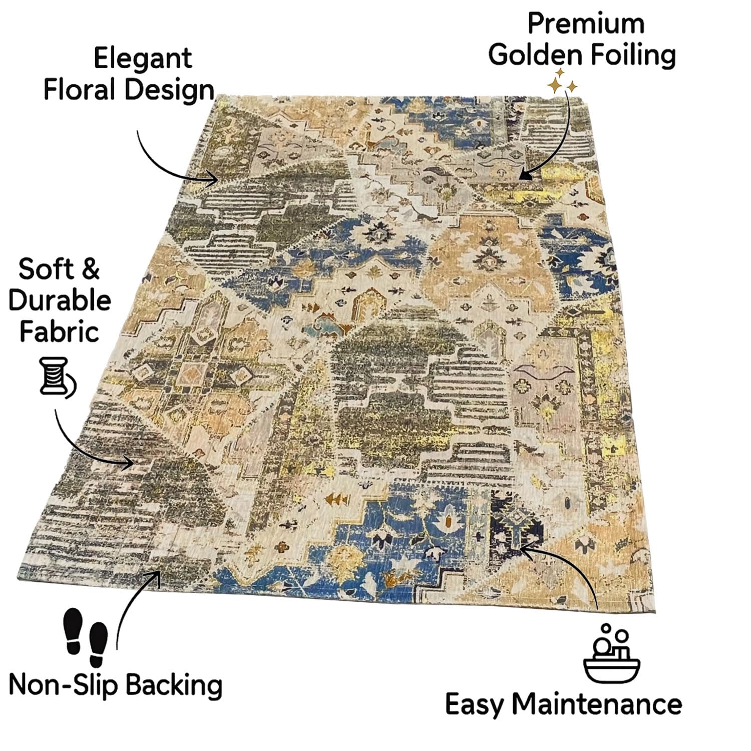Polyester Abstract Carpet Anti Skid  (4x6 Feet, Multicolor)