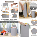 Tall Laundry Hamper with Bamboo Frame  (40L x 30W x 60H cm ,Grey)