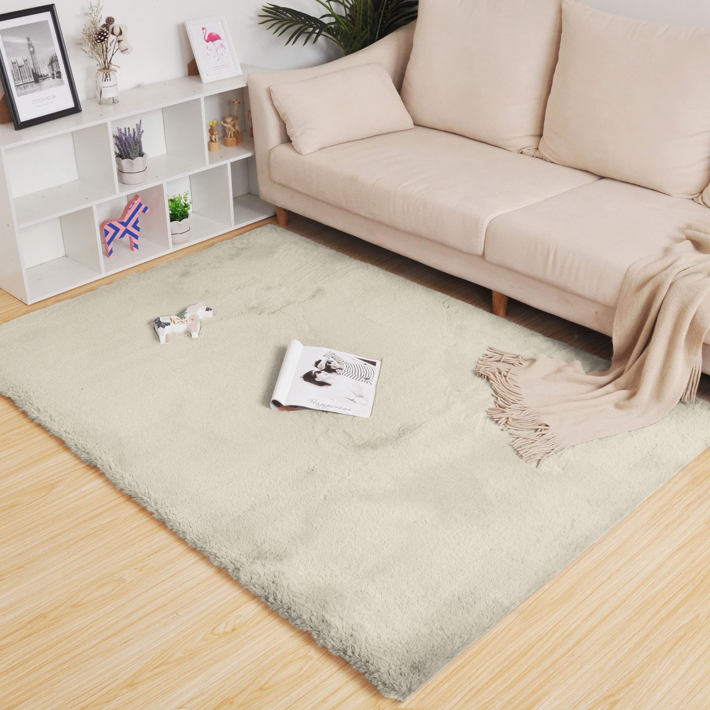Rabbit Fur Super Soft Carpet (Beige, 4x6 Feet)