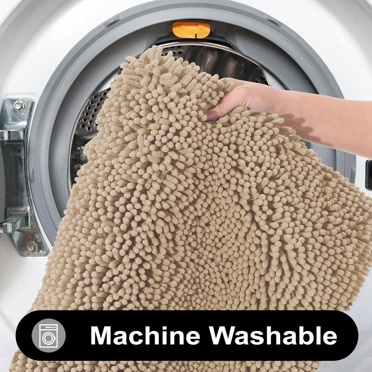 Microfibre Chenille Contour Bath Mat Set  Pack of 2 (Beige 40x60cm & 47x47cm)