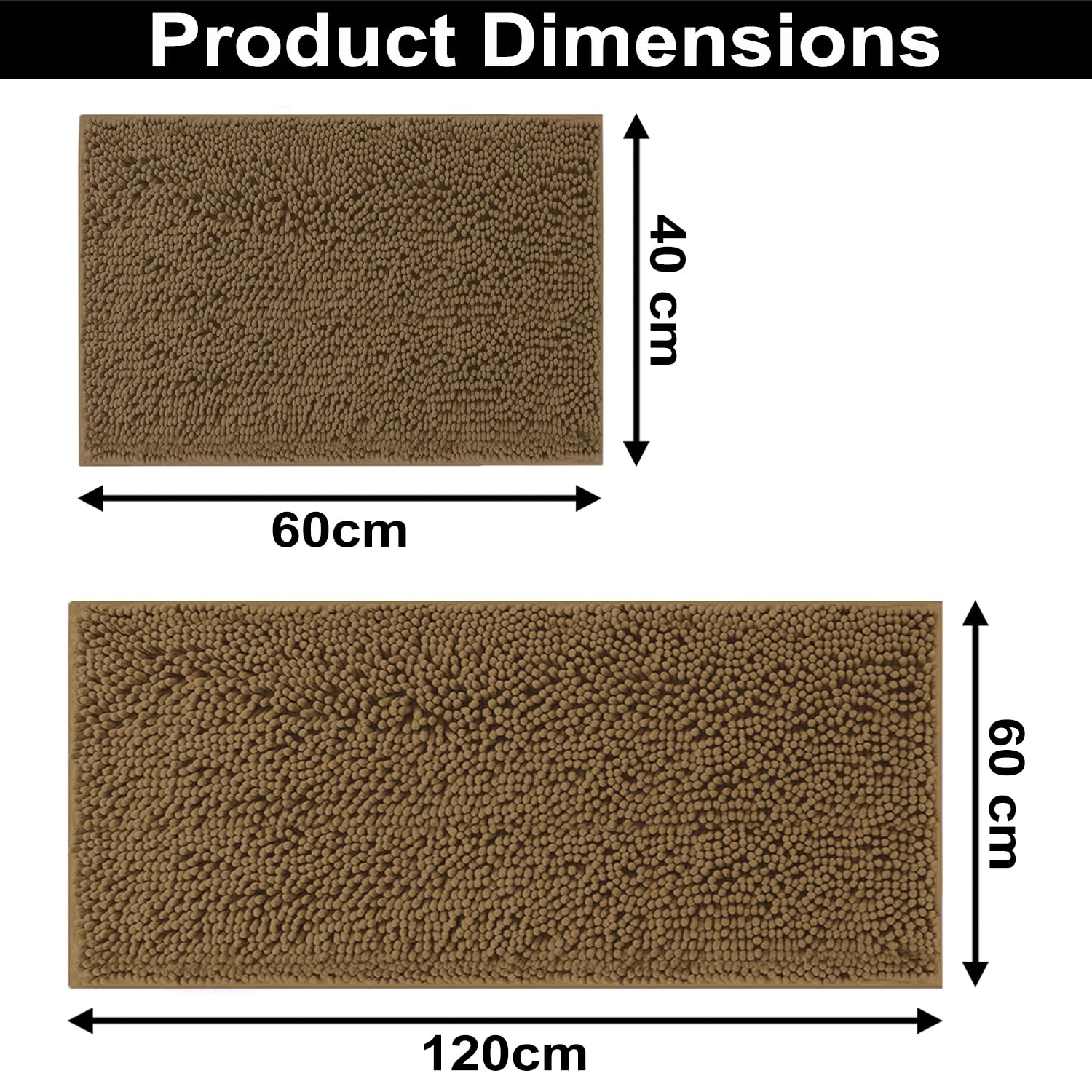 Chenille Super Absorbent Bath Mats  Pack of 2 (40x60cm 60x120cm Chocolate)
