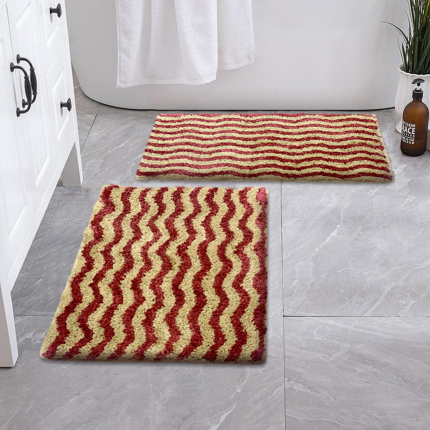 Berlin Bath Mat Super Sof Mat Pack of 2(38x58 cm ,Cherry)