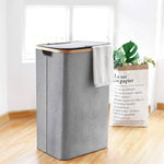 Tall Laundry Hamper with Bamboo Frame  (40L x 30W x 60H cm ,Grey)
