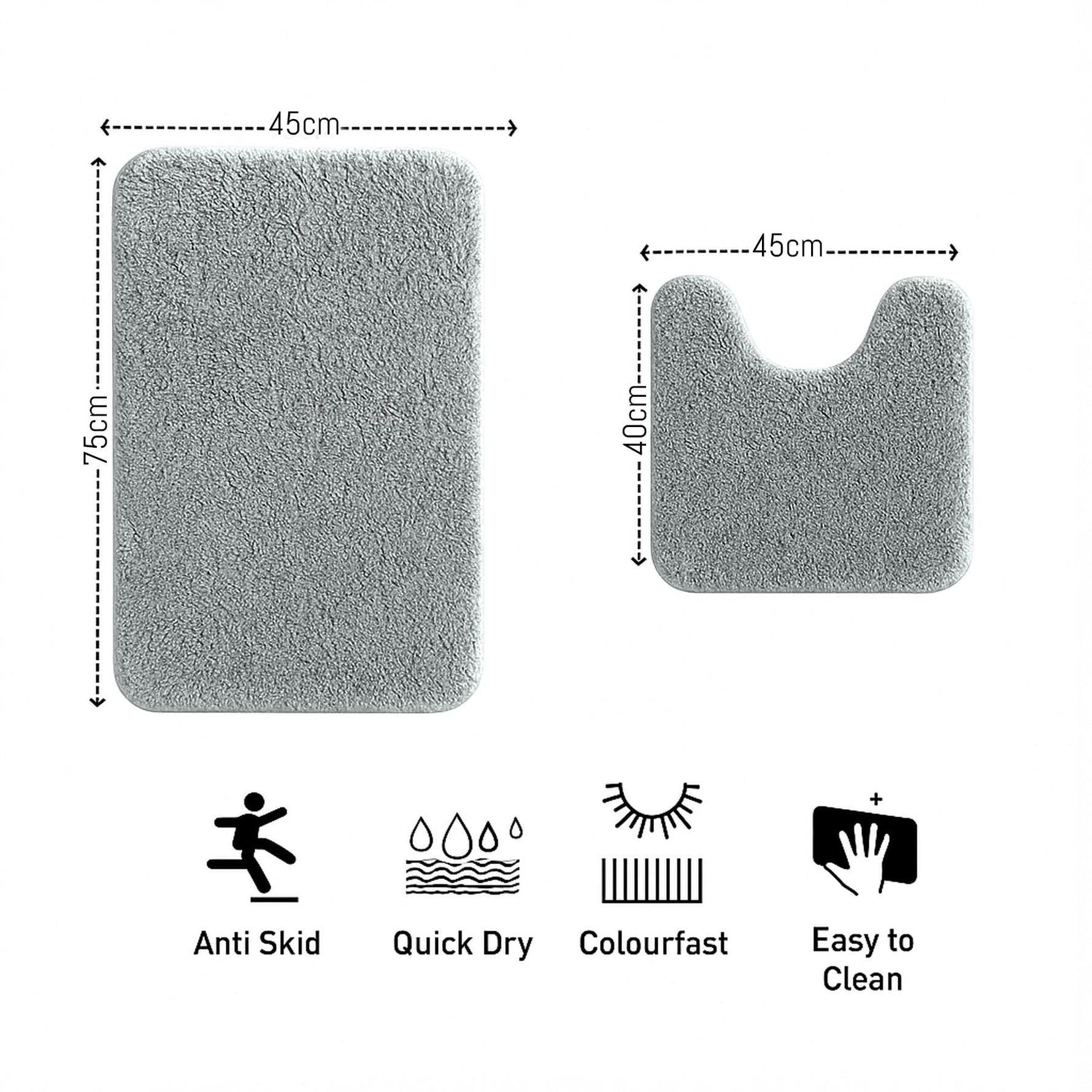 Polyester Contour Bath Mat Set (Silver , 45x 75 cm & 40x45)