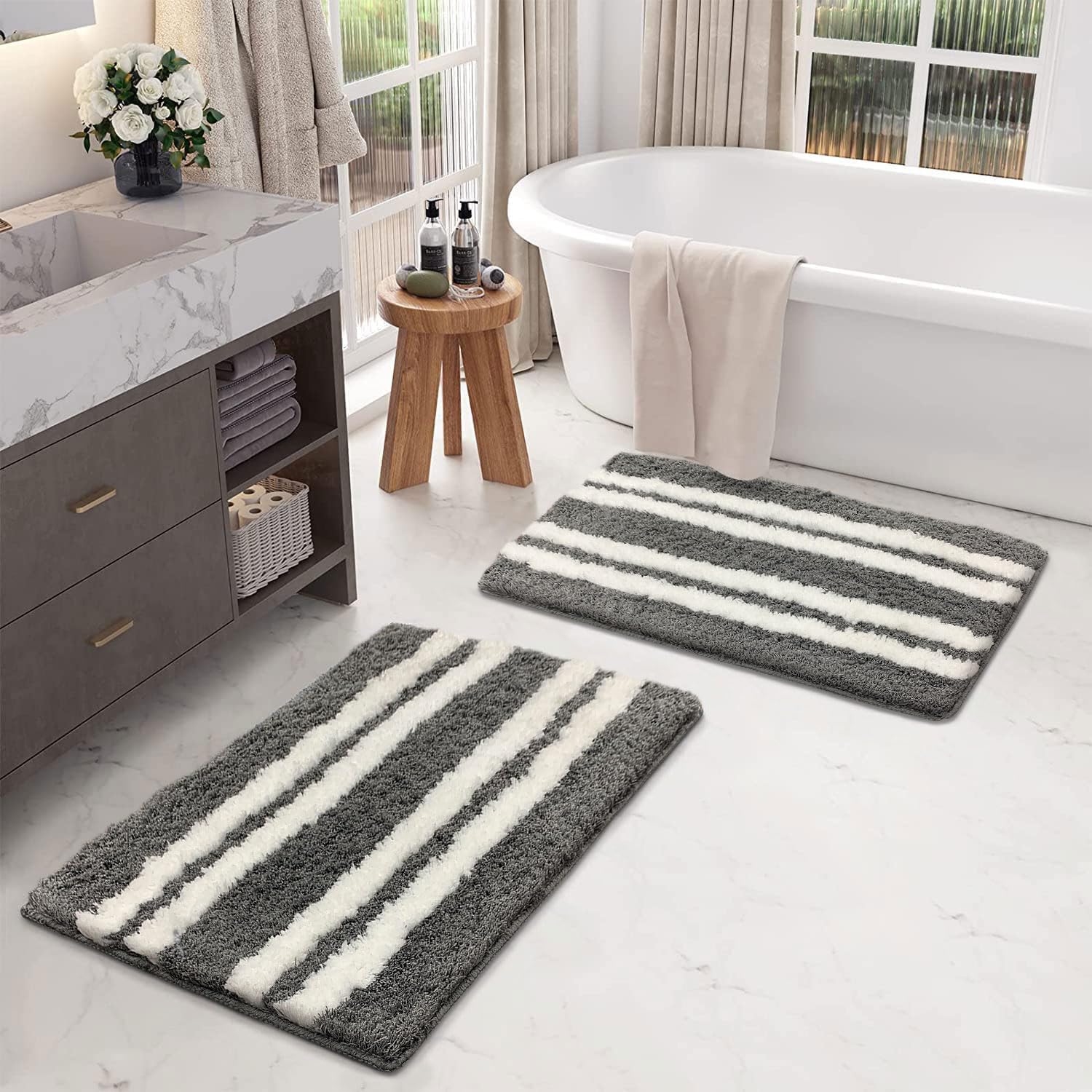Florida Bath Mat 2200 GSM Pack of 2 (38x58 cm ,Grey)