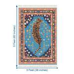 Polyester Blue Tiger Design Carpets with Tassel Latex Backing (3x5ft , Multi)