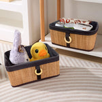 Storage Basket Brick Bamboo Box Pack of 2(Beige, 30x20x12 cm)