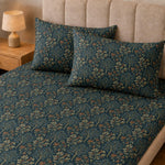 Double Bedsheet with 2 Pillow Covers Premium 240 TC 100% Cotton Feel King Size (108x108 inch , Blue )