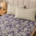 Double Bedsheet with 2 Pillow Covers 220 TC 100% Cotton Feel ( King Size Purple 90x100inch )