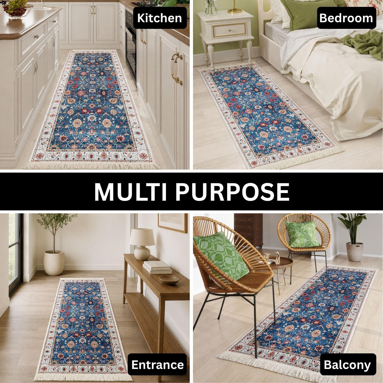 Polyester Floor Runner  Imperial Medallion Pattern Multi Color 150x56cm