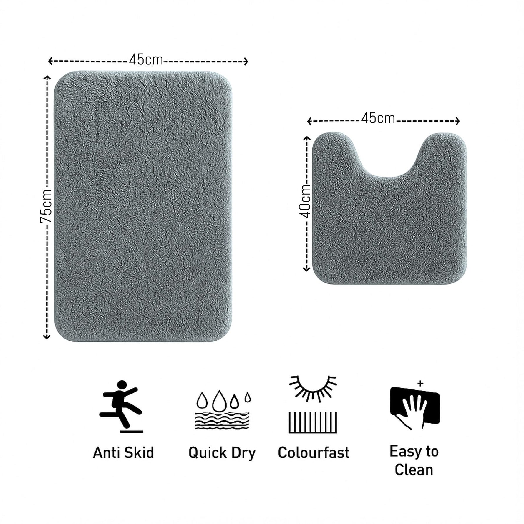 Polyester Contour Bath Mat Set (Grey , 45x 75 cm & 40x45)