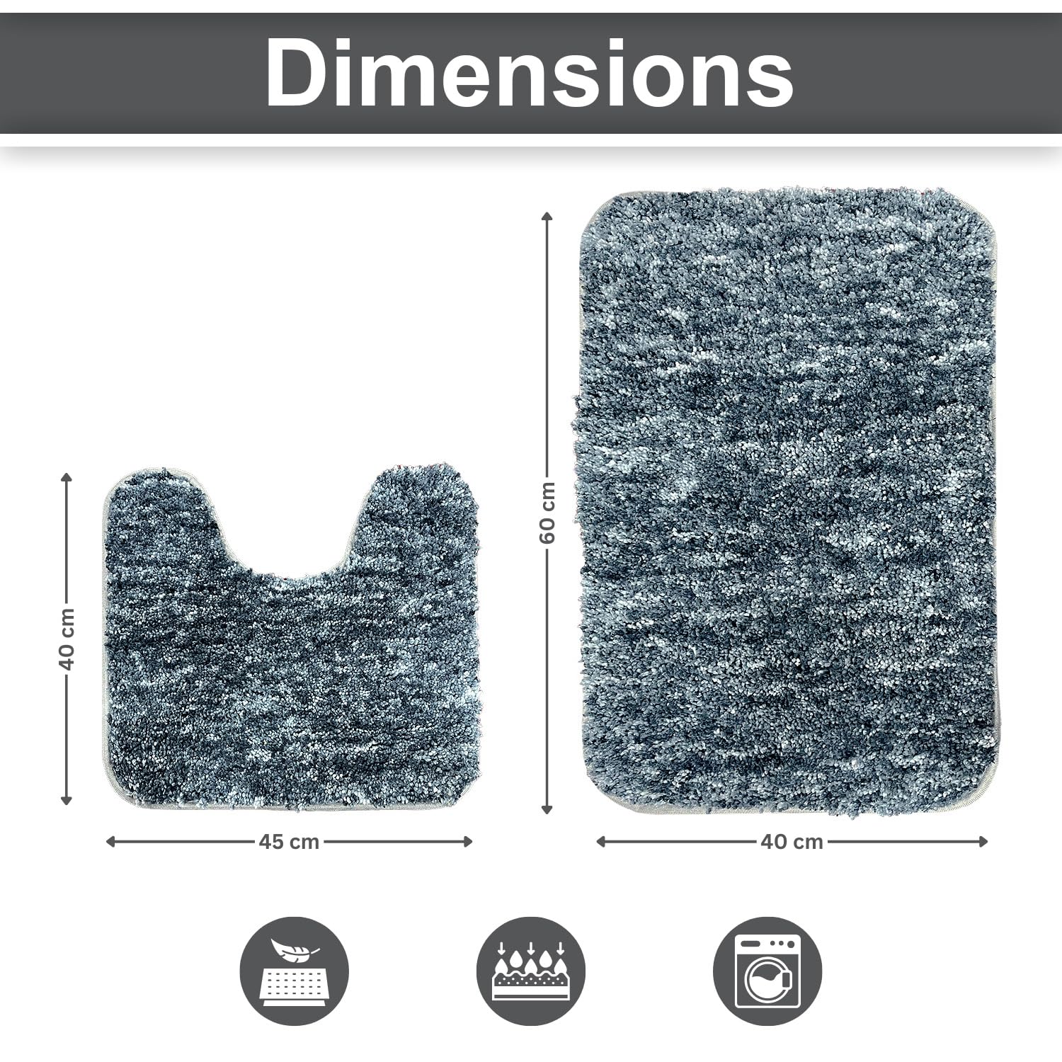 Hawai Contour Bath Mat  Set of 2 (Grey , 40x60 cm & 40x45)