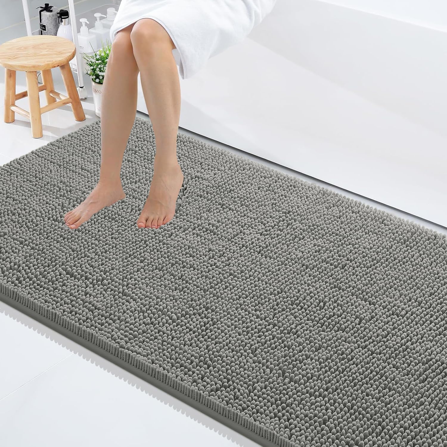 Shaggy Chenille Bath Mat Extra Soft (60x120 cm Grey)