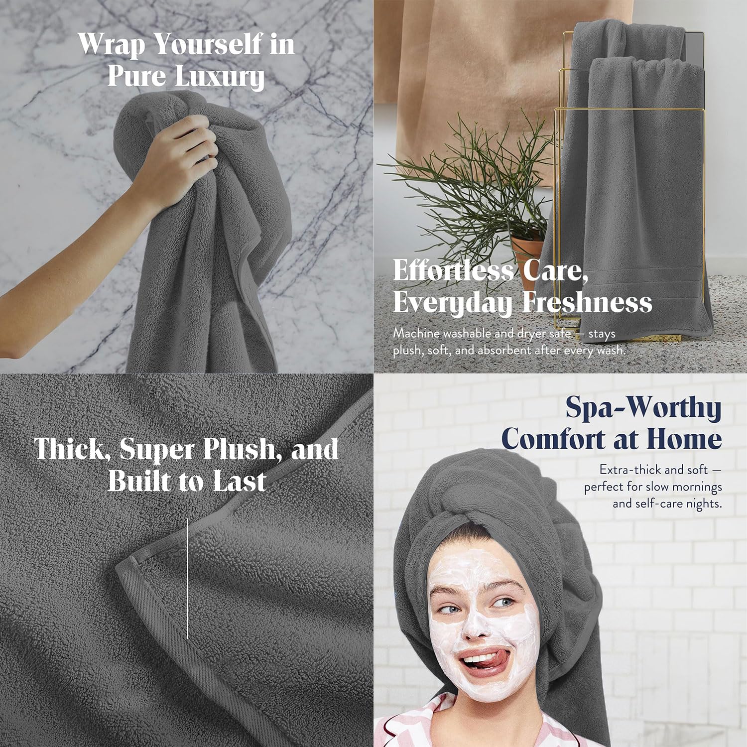Bamboo Micro Bath Towel – 400 GSM Set pf 2( 70x140 cm , Grey)