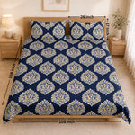Double Bedsheet with 2 Pillow Covers Premium 240 TC 100% Cotton Feel ( King SizeNavy 108x108 inch )