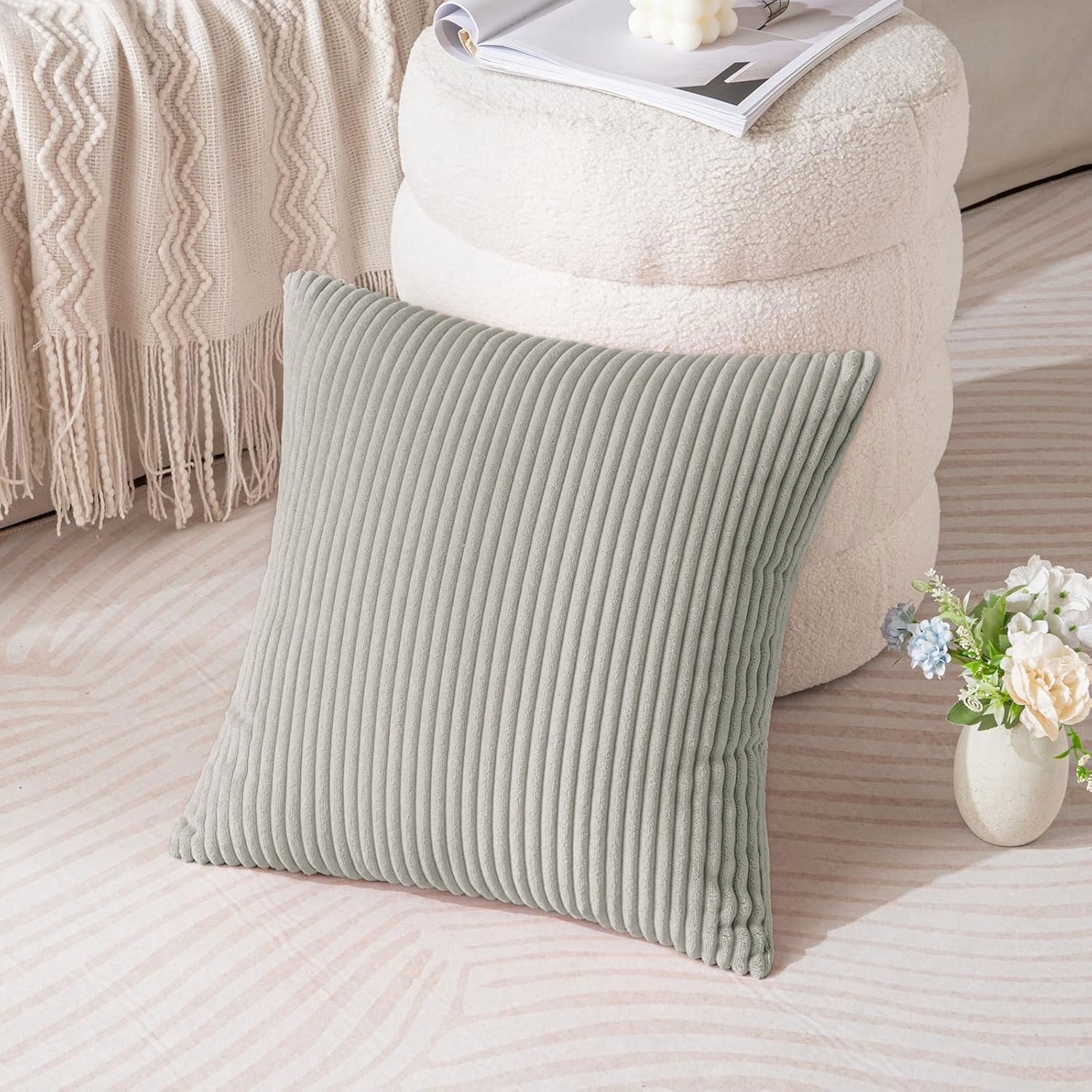 Corduroy Cushion Cover Super Soft (16x16 Inch, Taupe)