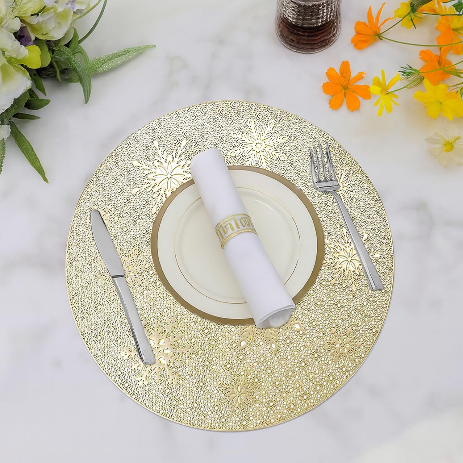 Round Table Placemats for Dining Table Set Of 2 (Gold)