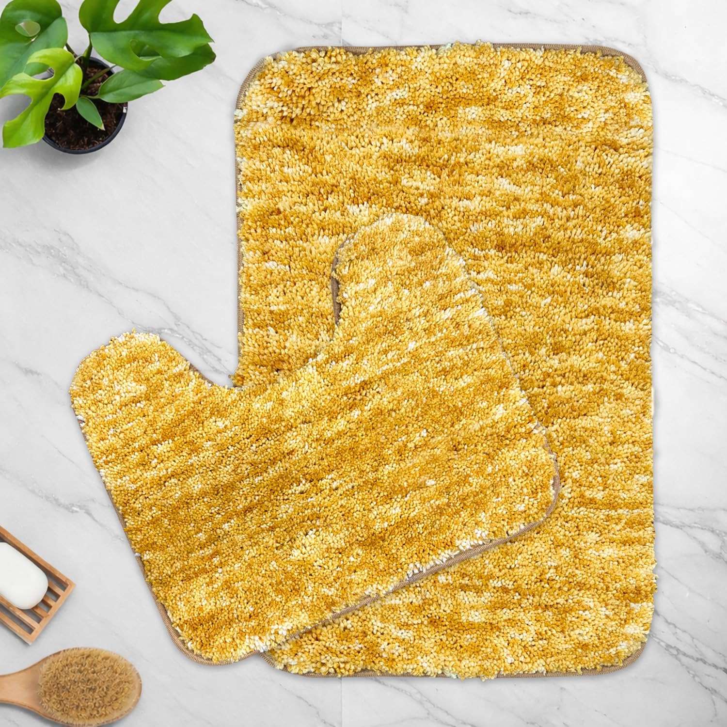 Hawai Contour Bath Mat  Set of 2 (Gold, 40x60 cm & 40x45)