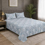 Double Bedsheet with 2 Pillow Covers Premium 240 TC 100% Cotton Feel ( King Size Blue 108x108 inch )