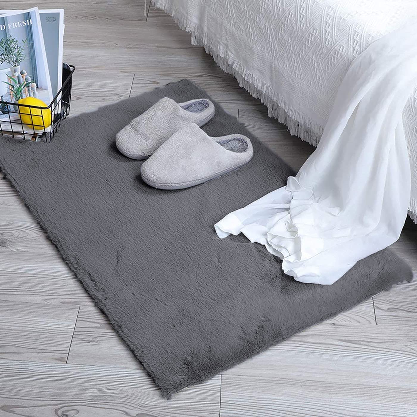 Rabbit Fur Soild Bath Mat (Grey, 45x75 cm)